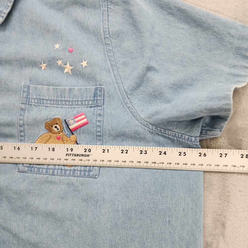 Vintage Y2K CJ Banks Top Womens‎ 3X Blue Denim Embroidered Button Up Bears USA - Picture 10 of 12